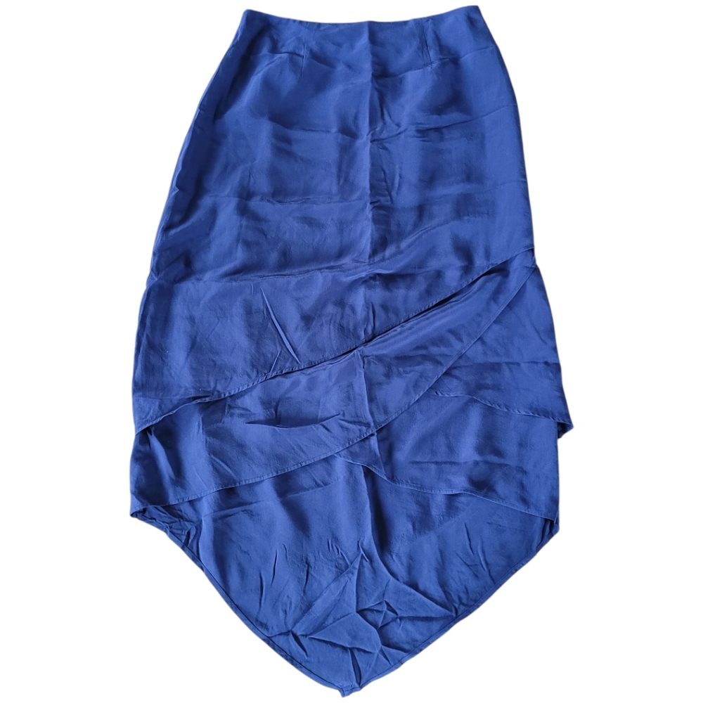 Vintage 90s Sully Bonnelly Accents Silk Blue Skirt Layered Asymmetrical Midi 10